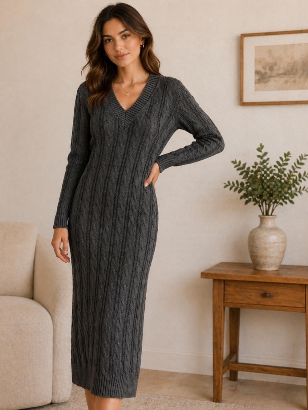 Sadie & Sage Cable Knit Sweater Dress | Gray | Size Small | NWOT